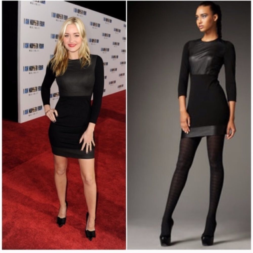 Robert Rodriguez Black Stretch Knit and Leather Long Sleeve Dress Sz 4